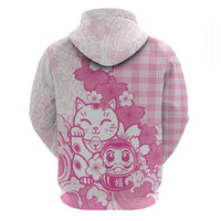 Pink Palaka Hawaiian And Japanese Hoodie Maneki Neko And Sakura Bloom