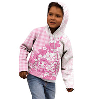 Pink Palaka Hawaiian And Japanese Kid Hoodie Maneki Neko And Sakura Bloom
