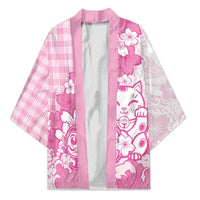 Pink Palaka Hawaiian And Japanese Kimono Maneki Neko And Sakura Bloom DT05 Unisex Pink - Polynesian Pride