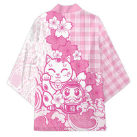 Pink Palaka Hawaiian And Japanese Kimono Maneki Neko And Sakura Bloom DT05 - Polynesian Pride