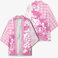 Pink Palaka Hawaiian And Japanese Kimono Maneki Neko And Sakura Bloom DT05 - Polynesian Pride