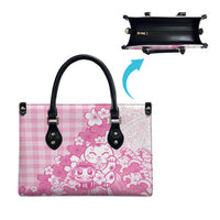 Pink Palaka Hawaiian And Japanese Leather Bag Maneki Neko And Sakura Bloom