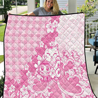 Pink Palaka Hawaiian And Japanese Quilt Maneki Neko And Sakura Bloom DT05 Pink - Polynesian Pride