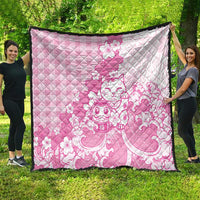 Pink Palaka Hawaiian And Japanese Quilt Maneki Neko And Sakura Bloom DT05 - Polynesian Pride