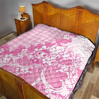 Pink Palaka Hawaiian And Japanese Quilt Maneki Neko And Sakura Bloom DT05 - Polynesian Pride