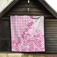 Pink Palaka Hawaiian And Japanese Quilt Maneki Neko And Sakura Bloom DT05 - Polynesian Pride