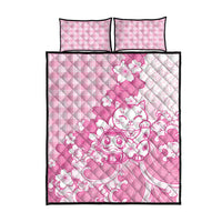 Pink Palaka Hawaiian And Japanese Quilt Bed Set Maneki Neko And Sakura Bloom