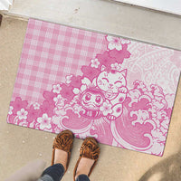 Pink Palaka Hawaiian And Japanese Rubber Doormat Maneki Neko And Sakura Bloom DT05 - Polynesian Pride
