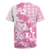 Pink Palaka Hawaiian And Japanese Rugby Jersey Maneki Neko And Sakura Bloom