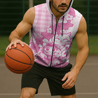 Pink Palaka Hawaiian And Japanese Sleeveless Zip Hoodie Maneki Neko And Sakura Bloom