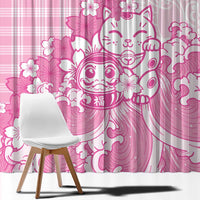 Pink Palaka Hawaiian And Japanese Window Curtain Maneki Neko And Sakura Bloom DT05 - Polynesian Pride