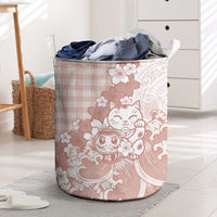 Beige Palaka Hawaiian And Japanese Laundry Basket Maneki Neko And Sakura Bloom DT05 Beige - Polynesian Pride