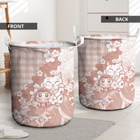 Beige Palaka Hawaiian And Japanese Laundry Basket Maneki Neko And Sakura Bloom DT05 - Polynesian Pride
