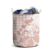Beige Palaka Hawaiian And Japanese Laundry Basket Maneki Neko And Sakura Bloom DT05 - Polynesian Pride