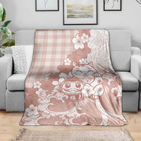 Beige Palaka Hawaiian And Japanese Blanket Maneki Neko And Sakura Bloom