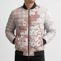 Beige Palaka Hawaiian And Japanese Bomber Puffer Jacket Maneki Neko And Sakura Bloom DT05 - Polynesian Pride