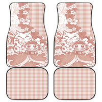 Beige Palaka Hawaiian And Japanese Car Mats Maneki Neko And Sakura Bloom DT05 - Polynesian Pride