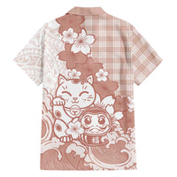 Beige Palaka Hawaiian And Japanese Family Matching Long Sleeve Bodycon Dress and Hawaiian Shirt Maneki Neko And Sakura Bloom