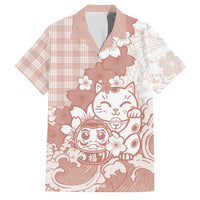 Beige Palaka Hawaiian And Japanese Family Matching Tank Maxi Dress and Hawaiian Shirt Maneki Neko And Sakura Bloom