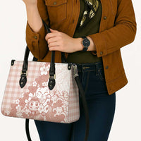 Beige Palaka Hawaiian And Japanese Leather Bag Maneki Neko And Sakura Bloom DT05 - Polynesian Pride