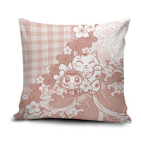 Beige Palaka Hawaiian And Japanese Pillow Cover Maneki Neko And Sakura Bloom DT05 Beige - Polynesian Pride