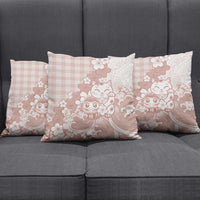 Beige Palaka Hawaiian And Japanese Pillow Cover Maneki Neko And Sakura Bloom DT05 - Polynesian Pride
