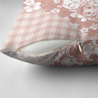 Beige Palaka Hawaiian And Japanese Pillow Cover Maneki Neko And Sakura Bloom DT05 - Polynesian Pride