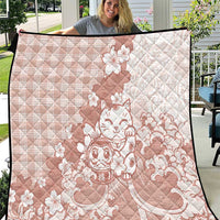 Beige Palaka Hawaiian And Japanese Quilt Maneki Neko And Sakura Bloom DT05 Beige - Polynesian Pride