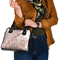 Beige Palaka Hawaiian And Japanese Shoulder Handbag Maneki Neko And Sakura Bloom