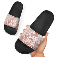 Beige Palaka Hawaiian And Japanese Slide Sandals Maneki Neko And Sakura Bloom DT05 - Polynesian Pride