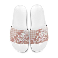 Beige Palaka Hawaiian And Japanese Slide Sandals Maneki Neko And Sakura Bloom DT05 Beige - Polynesian Pride