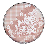 Beige Palaka Hawaiian And Japanese Spare Tire Cover Maneki Neko And Sakura Bloom DT05 - Polynesian Pride