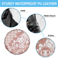 Beige Palaka Hawaiian And Japanese Spare Tire Cover Maneki Neko And Sakura Bloom DT05 - Polynesian Pride