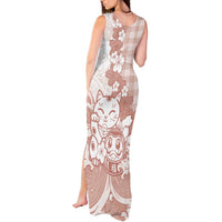 Beige Palaka Hawaiian And Japanese Tank Maxi Dress Maneki Neko And Sakura Bloom