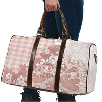 Beige Palaka Hawaiian And Japanese Travel Bag Maneki Neko And Sakura Bloom
