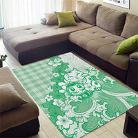 Green Palaka Hawaiian And Japanese Area Rug Maneki Neko And Sakura Bloom DT05 - Polynesian Pride