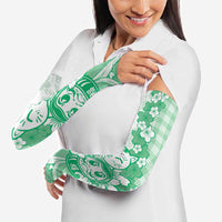 Green Palaka Hawaiian And Japanese Arm Sleeves Maneki Neko And Sakura Bloom
