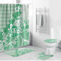 Green Palaka Hawaiian And Japanese Bathroom Set Maneki Neko And Sakura Bloom DT05 Bathroom Set (4 pcs) Green - Polynesian Pride