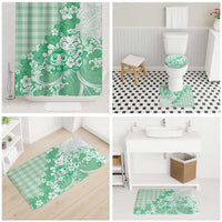 Green Palaka Hawaiian And Japanese Bathroom Set Maneki Neko And Sakura Bloom DT05 - Polynesian Pride