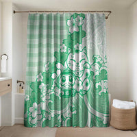 Green Palaka Hawaiian And Japanese Bathroom Set Maneki Neko And Sakura Bloom DT05 Shower Curtain Only Green - Polynesian Pride