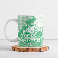 Green Palaka Hawaiian And Japanese Ceramic Mug Maneki Neko And Sakura Bloom DT05 Green - Polynesian Pride