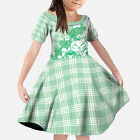 Green Palaka Hawaiian And Japanese Family Matching Puletasi and Hawaiian Shirt Maneki Neko And Sakura Bloom