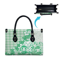 Green Palaka Hawaiian And Japanese Leather Bag Maneki Neko And Sakura Bloom
