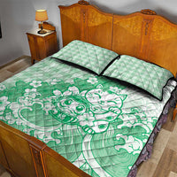 Green Palaka Hawaiian And Japanese Quilt Bed Set Maneki Neko And Sakura Bloom DT05 - Polynesian Pride