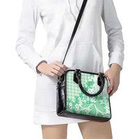 Green Palaka Hawaiian And Japanese Shoulder Handbag Maneki Neko And Sakura Bloom