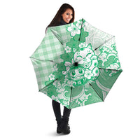Green Palaka Hawaiian And Japanese Umbrella Maneki Neko And Sakura Bloom
