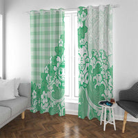 Green Palaka Hawaiian And Japanese Window Curtain Maneki Neko And Sakura Bloom DT05 With Grommets Green - Polynesian Pride