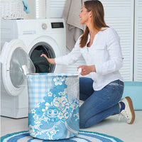 Blue Palaka Hawaiian And Japanese Laundry Basket Maneki Neko And Sakura Bloom