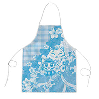 Blue Palaka Hawaiian And Japanese Apron Maneki Neko And Sakura Bloom
