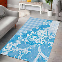 Blue Palaka Hawaiian And Japanese Area Rug Maneki Neko And Sakura Bloom